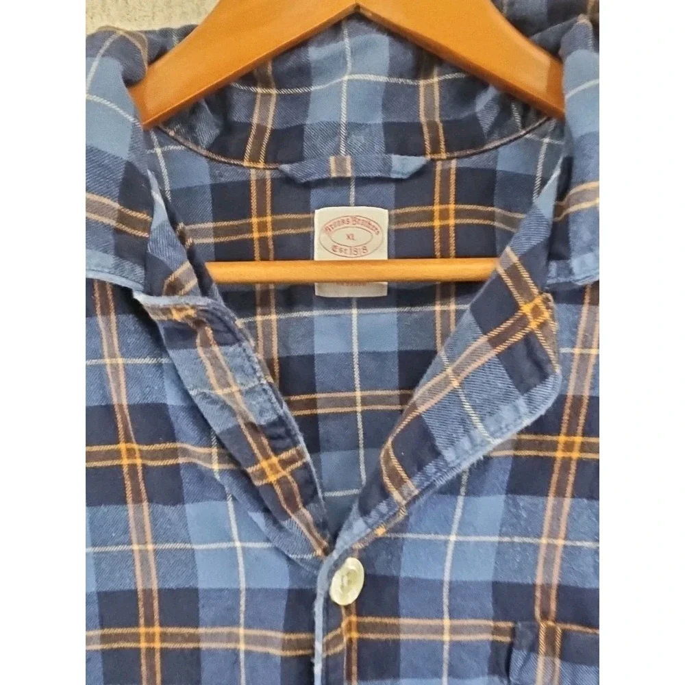 Brooks Brothers Mens Pajama Top XL Flannel Sleepwear Plaid Blue  Long Sleeve